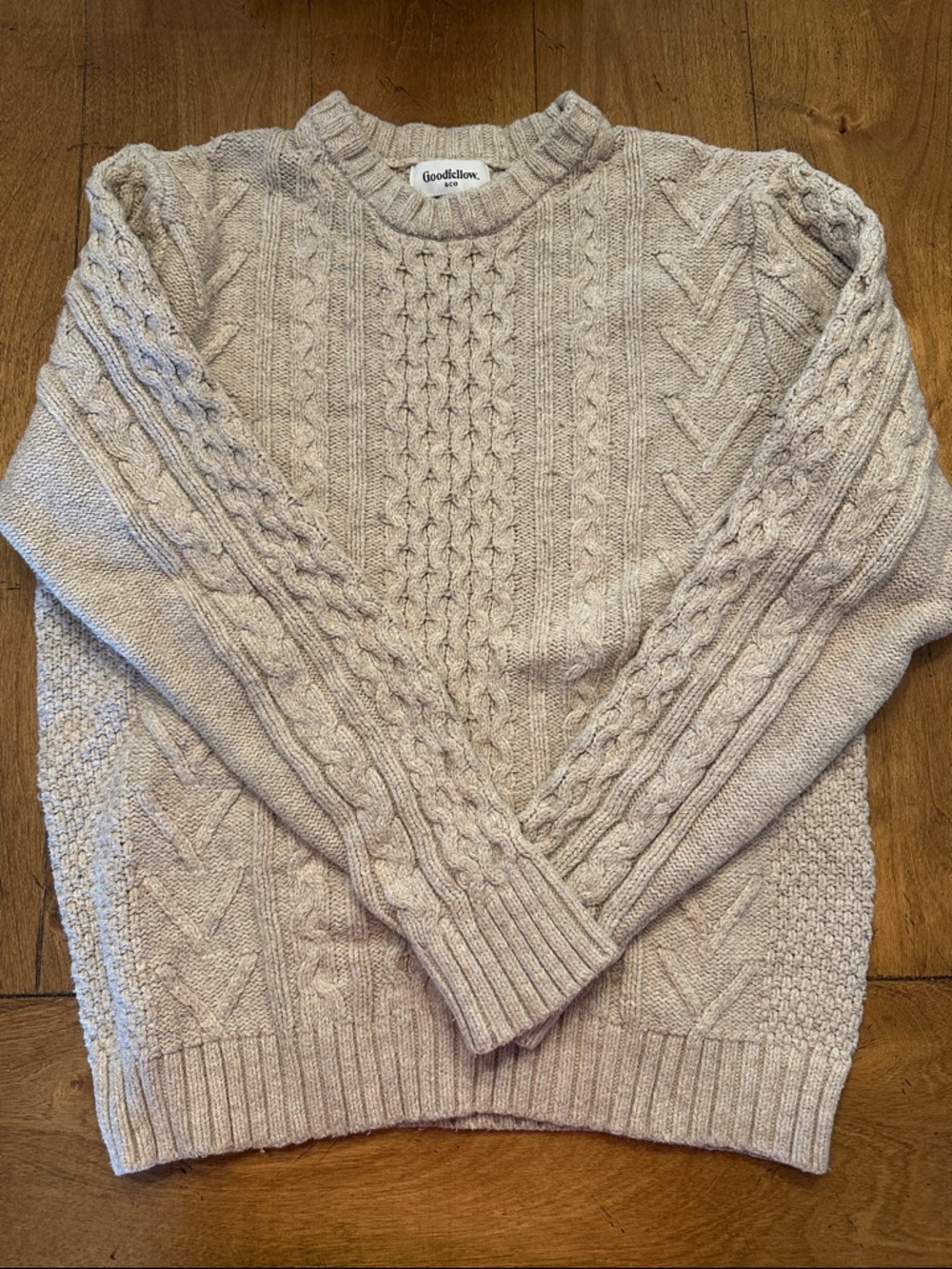 Goodfellow & Co Beige Cable Knit Crewneck Sweater